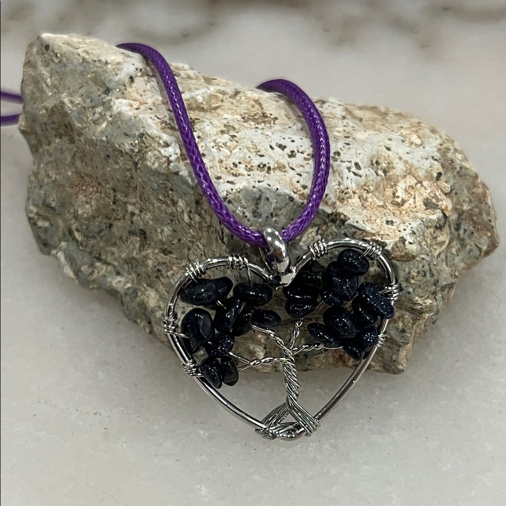 Goldstone Tree of Life Heart Pendant Necklace